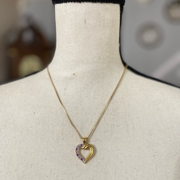 925 Heart Pendant Necklace Diamond Gold Tone - Picture 5 of 5